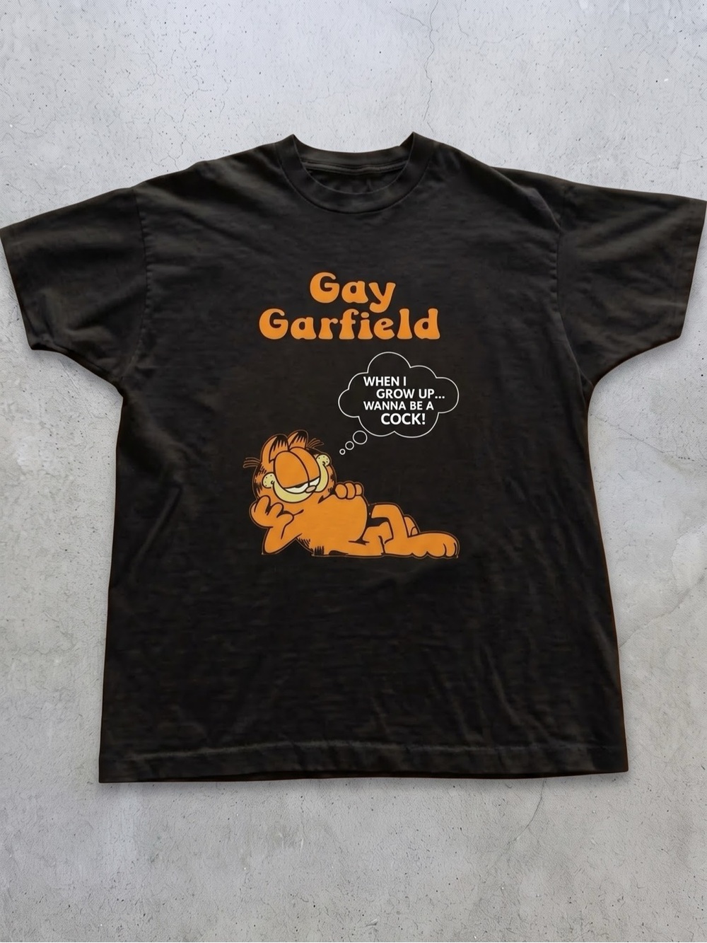 Black Garfield Graphic Tee with Orange